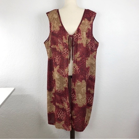 Long Length Open Front Cardigan Sleeveless Vest Paisley Animal Print Duster 24 - Picture 1 of 13